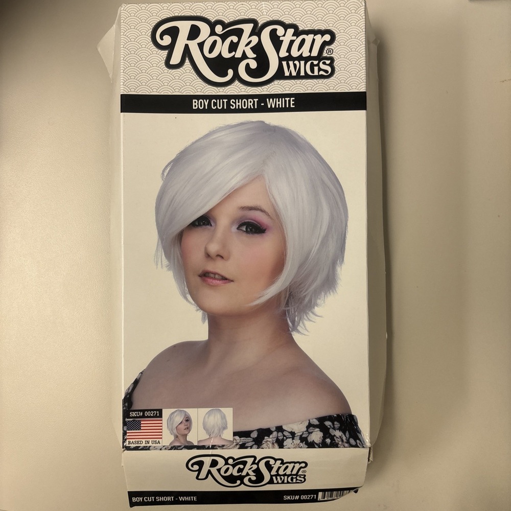 RockStar Wigs - Boy Cut Short WHITE - Costume Cosplay Wig Rock Star Reger